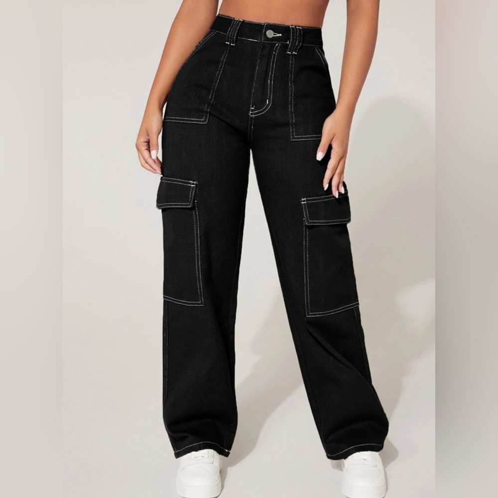 High waisted back cargo jeans